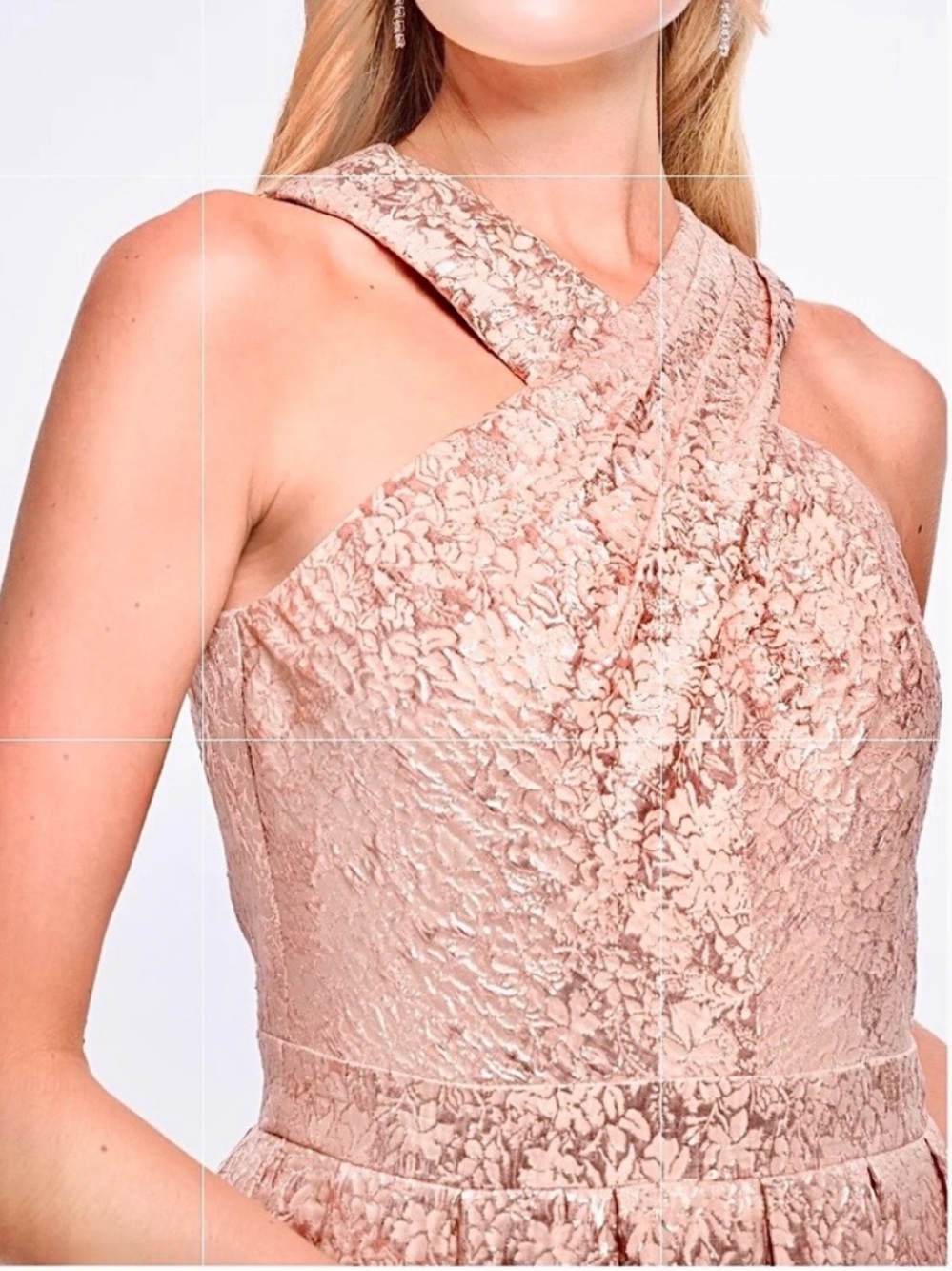 NEW Shoshanna Midnight Ivanna rose gold metallic jacquard midi dress - Picture 2 of 9